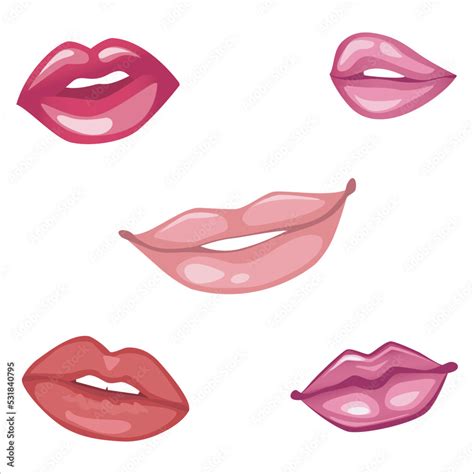 Vector Set Of Sexy Woman S Lips Expressing Different Emotions Illustration Isolated On White