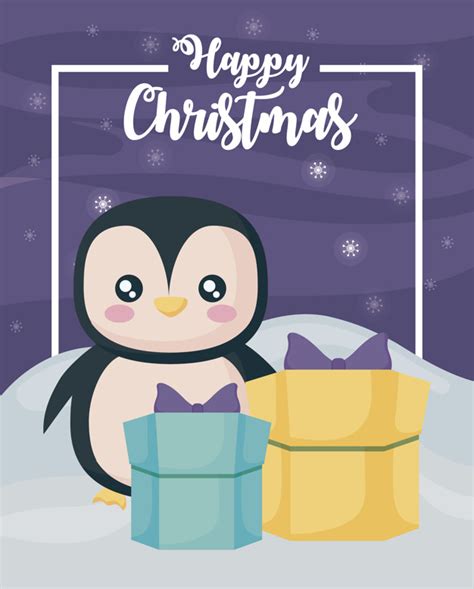 Premium Vector Happy Christmas Penguin And T Boxes