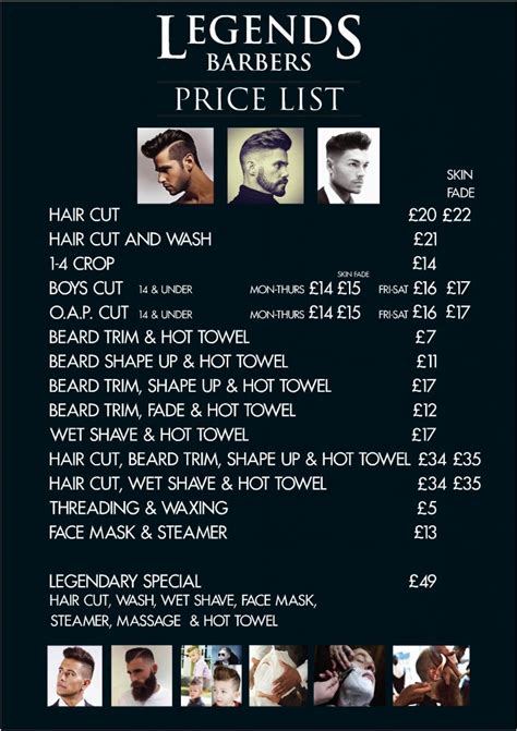 Price List Legends Barbers