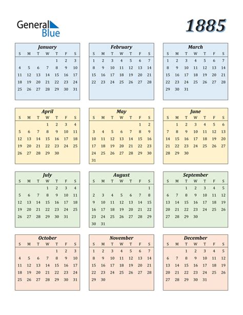 1885 Calendar Pdf Word Excel