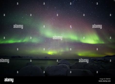 Arctic Landscape Northern Lights Stock Photo Alamy