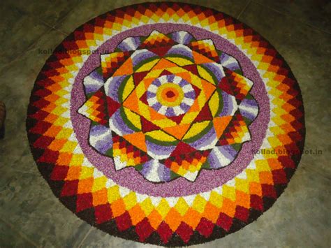 The ogle style pookalam design with the perfect blend of coloured petals makes it another popular one among the south indians. KOLLAD "The land of small things": Manorama-Vival ITC-onam ...