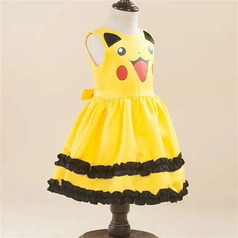 New Girls Pikachu Dress Costume Cute Ball Gown Dress Kids Children