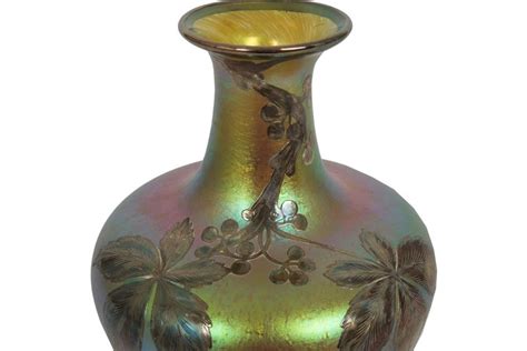 Austrian Iridescent Glass Loetz Att Vase W Silver Overlay By La Pierre C 1900 For Sale At 1stdibs