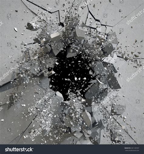 Explosion Cracked Concrete Wall Bullet Hole Stock Illustration