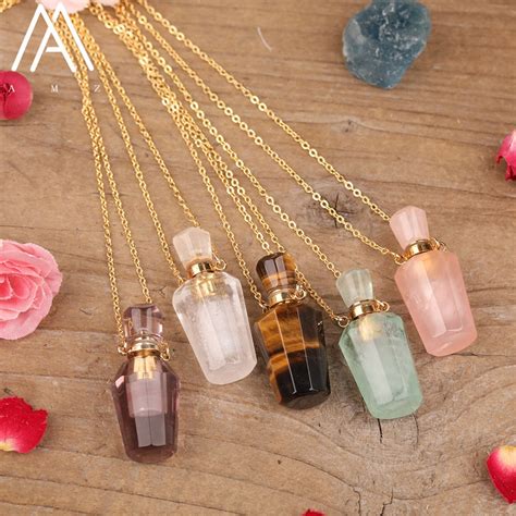Natural Gemstones Perfume Bottle Pendant Necklace Healing Etsy
