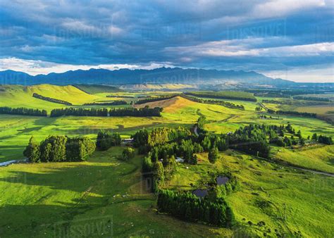 Evening Aerial View Of Southland New Zealand Stock Photo Dissolve