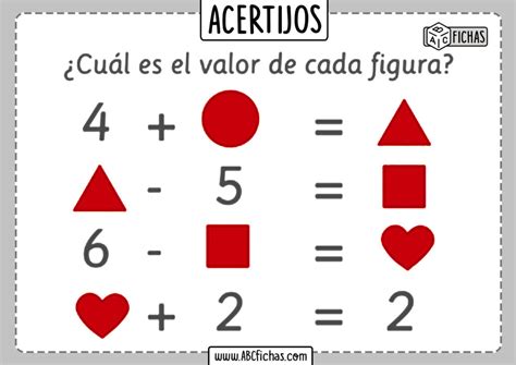 Acertijos matematicos con dibujos para niños ABC Fichas