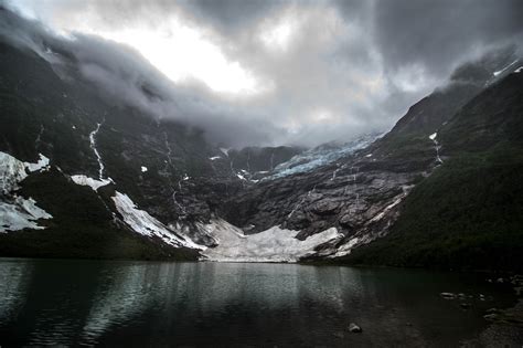 Nature Landscape Glaciers Lake Mountain Dark Clouds