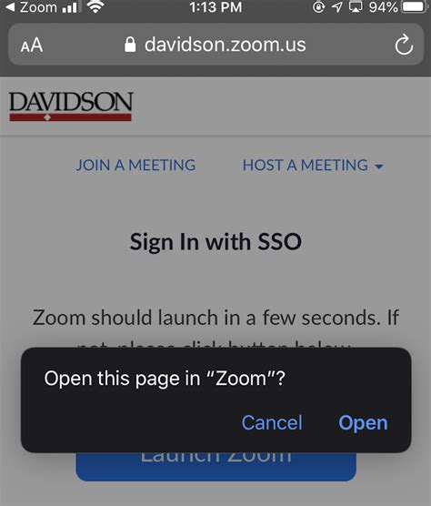 Zoom Sso Log In Experience Desktop Client And Mobile App Davidson