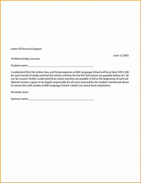 30 Sample Letter Of Financial Support Example Document Template