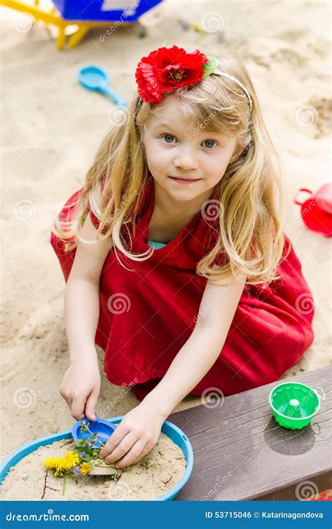 Girl Playing In Sandpit Stock Photo Image Of Girl Outdoor 53715046