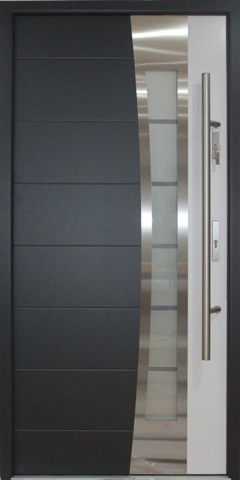 Stainless Steel Modern Entry Door Gray And White Finish Contemporary