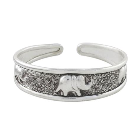 Handcrafted Sterling Silver Elephant Cuff Bracelet Elephant Way Novica