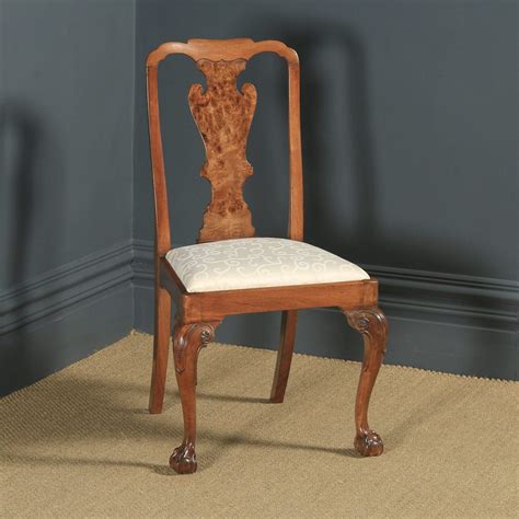 Queen Anne Style Dining Chair Burr Walnut English Yola Gray Antiques