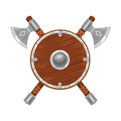 Two Axes And Viking Shield Isolated On White Viking Weapon Vector Illustration Vector