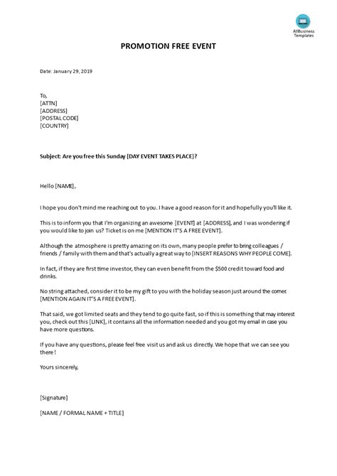 When writing a formal or organisation letter, discussion design letter template detail: Free Event Promotion Sales Letter | Templates at ...