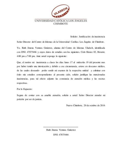 Carta De Excusa Por Inasistencia A La Universidad New Sample L