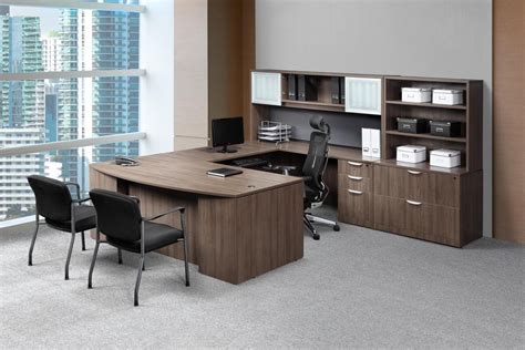 Modern Walnut Bow Front U Shaped Executive Desk Pl Laminate By