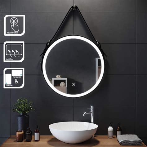 Elegant Modern Round Bathroom Mirrors Wall Mounted With Lights Belt Decorative Illuminated