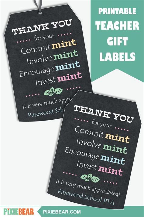 Teacher Appreciation Mint Labels Printable Mint Teacher Tags Teacher