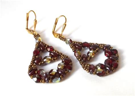 Victorian Style Bead Woven Earrings With Czech Fire Polished Etsy