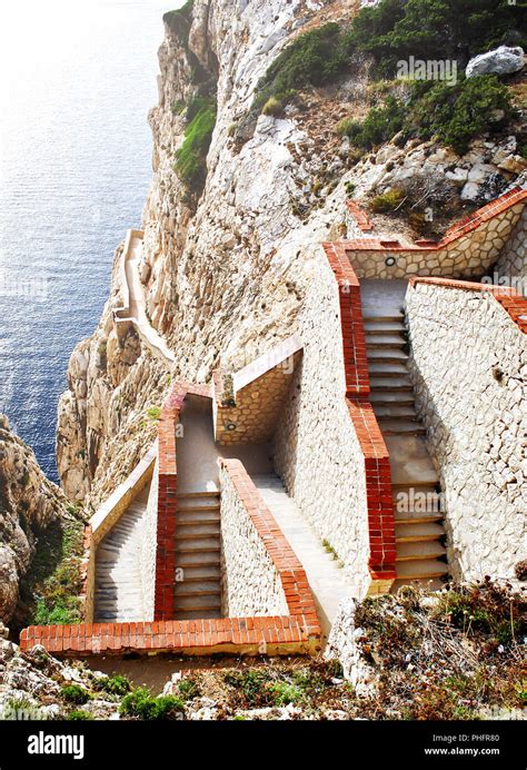Steep Staircase Built On A Mountain Overlooking The Sea Stock Photo Alamy