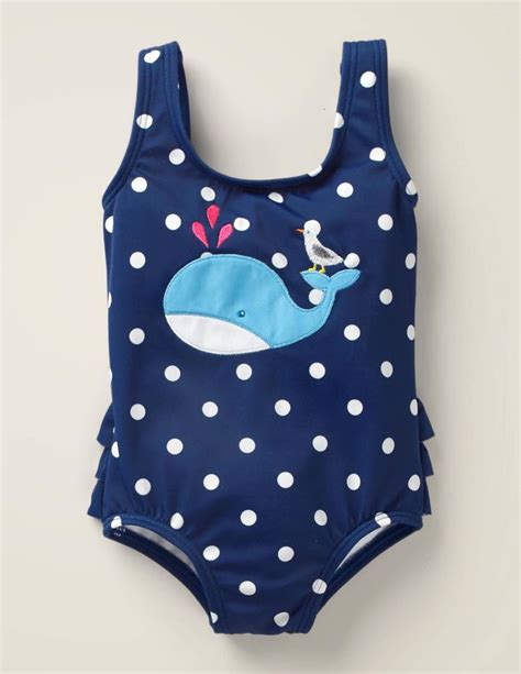 Ruffle Appliqué Swimsuit Deep Seaivory Spot Whale Colorful