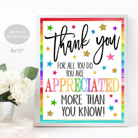 Appreciation Sign Thank You T Teacher Staff Employee Etsy