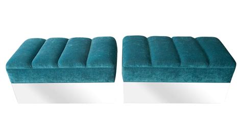 Turquoise Channel Tufted Ottomans A Pair Tufted Ottoman Ottoman