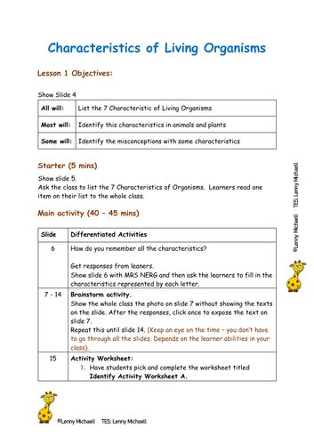 Best Characteristics Of Living Organisms Bundle Lesson One Complete