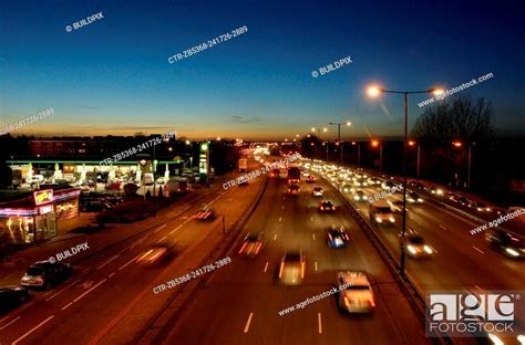Road Traffic On The A40 At Night London Uk Stock Photo Picture And