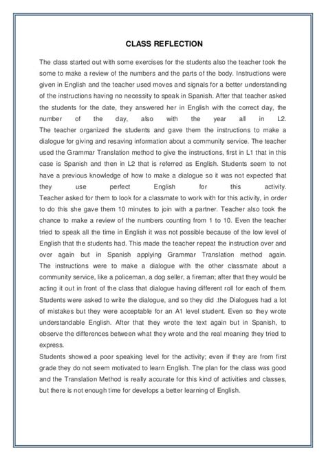 Course Example Of Reflection Essay English Class