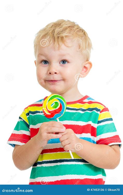 Kid Boy Eating Lollipop Isolated Stock Photo Image Of Candy Baby