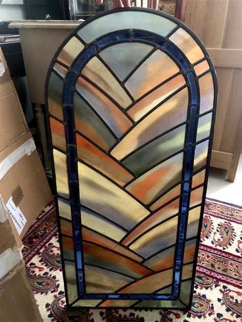 20th Century French Oval Stained Glass And Plexiglass Panel For Sale At