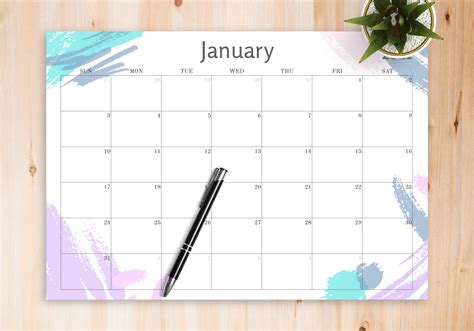 Download Printable Simple Colored Monthly Calendar Pdf