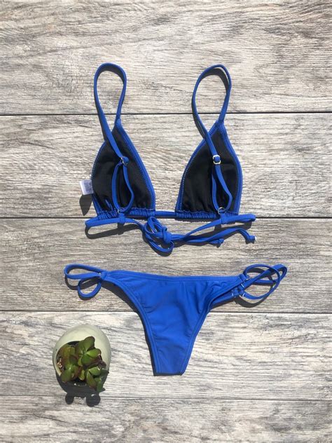 Blue Brazilian Bikini Set Swimsuit String Strappy Etsy