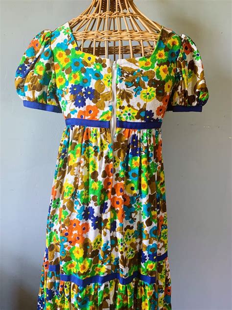 vintage 60s 70s psychedelic print multi color maxi dress etsy