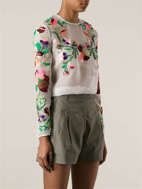 Valentino Floral Embroidered Top In White Lyst