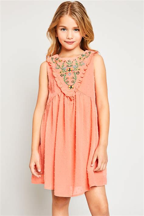 Bohemian Flower Embroidered Swing Dress Coral Xl In 2021 Girls