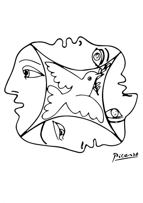 Colorazione Creata Da Un Disegno Di Pablo Picasso Con Volti E Una