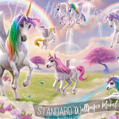 Magical Unicorn Mural Fantasy Unicorns And Rainbows Wall Mural