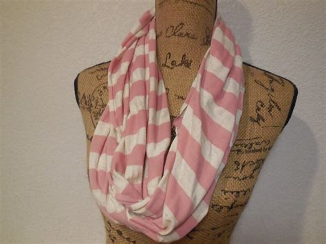 Only One Stretchy Infinity Striped Scarf In Cream And Pink Etsy