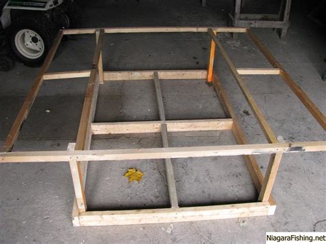Cut the joists from 2×4 lumber at the right dimensions. homemade ice fishing hut - Fishing Forum - Niagara Fishing ...