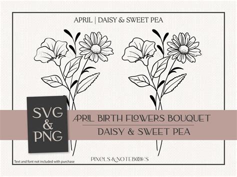 Daisy And Sweet Pea April Birth Month Flower Bouquet Svg Png Birth