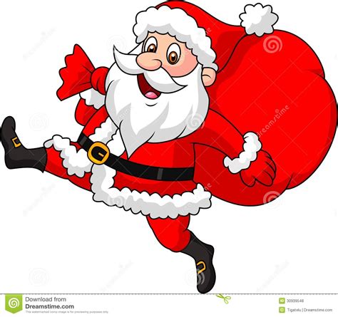 Christmas tree is an essential attribute of christmas and new year. Santa Claus Cartoon Running With The Bag Of The Presents ...
