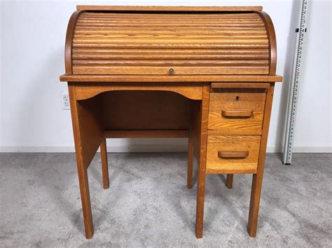 Vintage Small Oak Roll Top Desk 30w X 18d X 37h