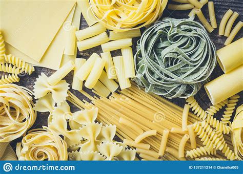Variety Of Types And Shapes Of Italian Pasta Stock Photo
