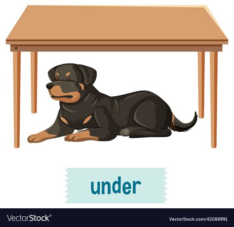 Preposition Of Place With Cartoon Dog And A Table Vector Image