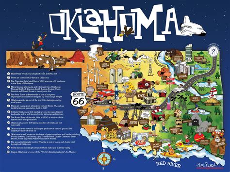 Illustrated Map of Oklahoma Cartoon Style Map of Interesting Places and